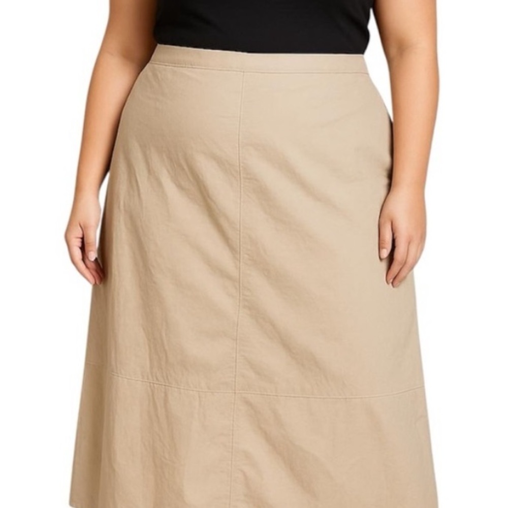 PENNINGTONS Khaki Cream Athletic Style Maxi Skirt Elastic Waistband Plus Size 28